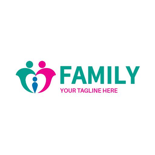 Caring Family Embrace in Vibrant Pink and Teal Logo Template