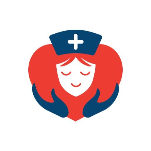 Caring Nurse Embraced by Loving Hands in Heart Logo Template