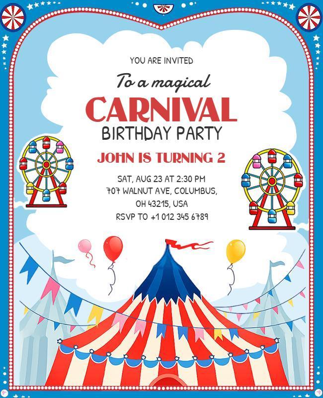 Carnival Theme Birthday Party Invitation Flyer Template