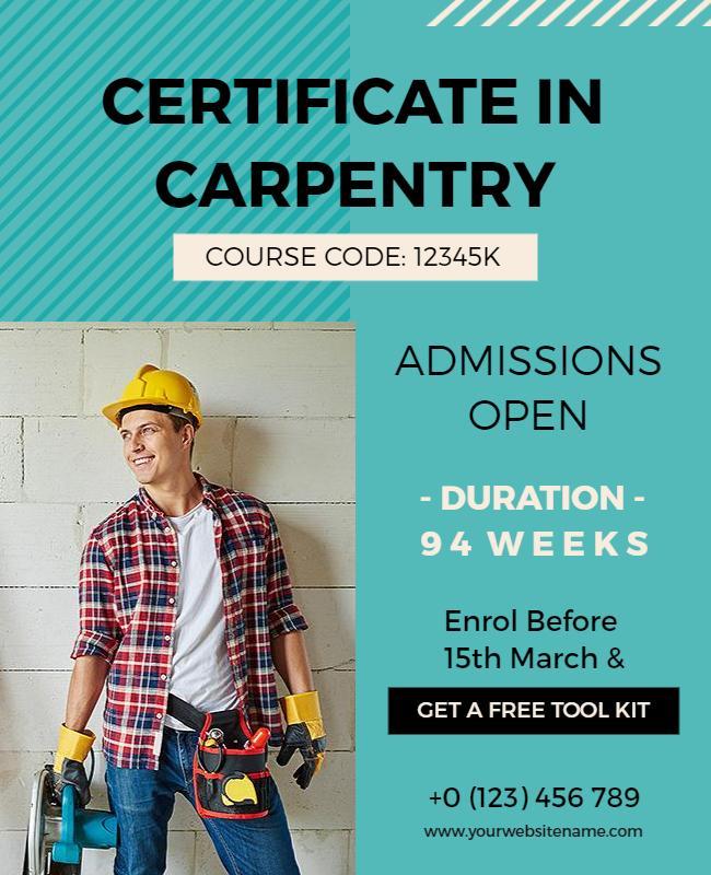 Carpentry Certificate Course Admission Flyer Template