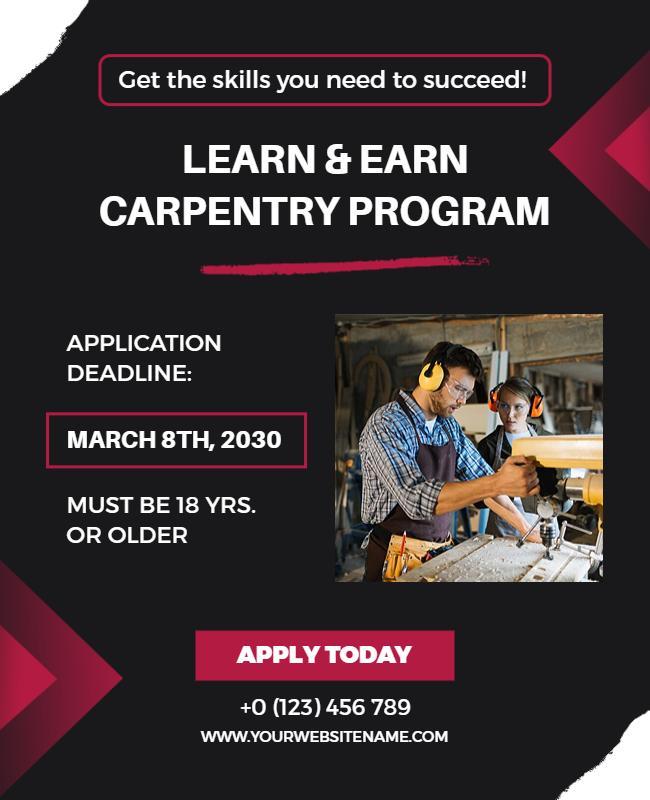 Carpentry Training and Apprenticeship Program Flyer Template