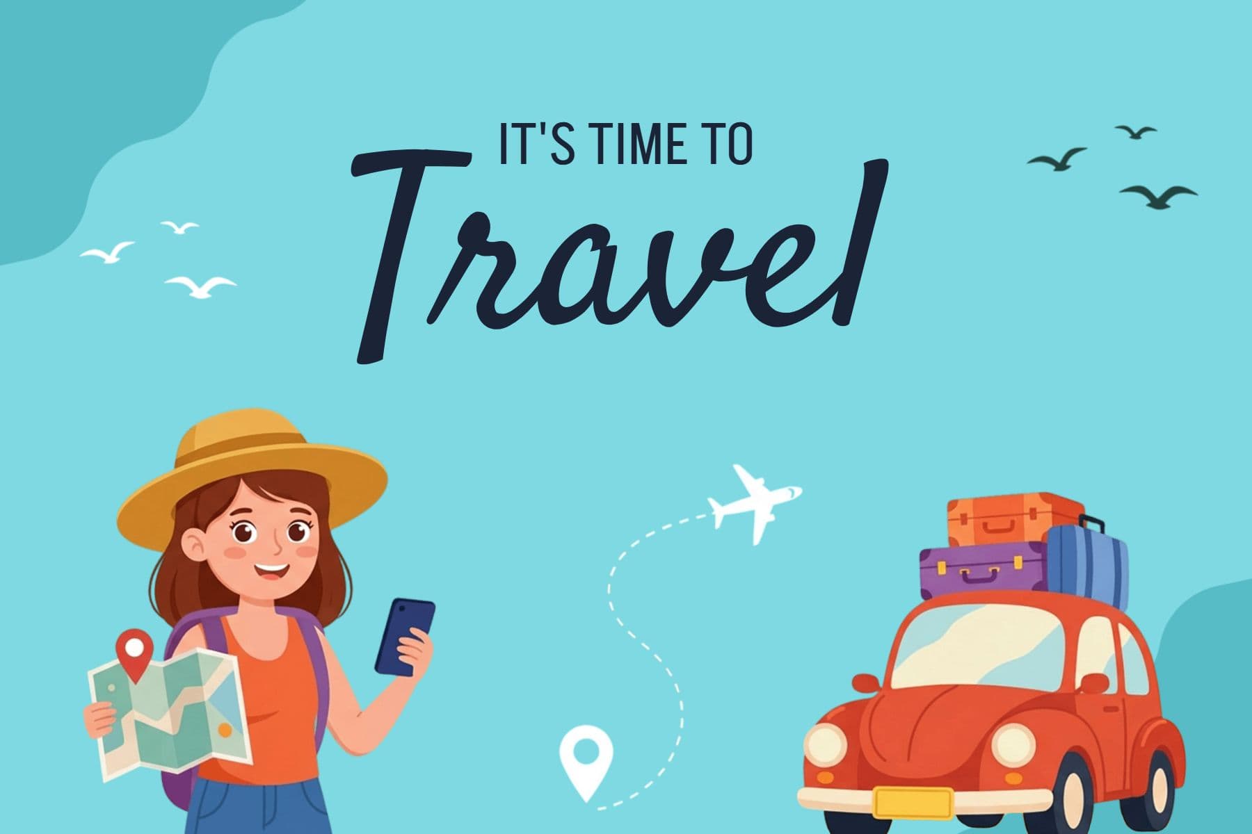Cartoon Adventure Travel Postcard Template