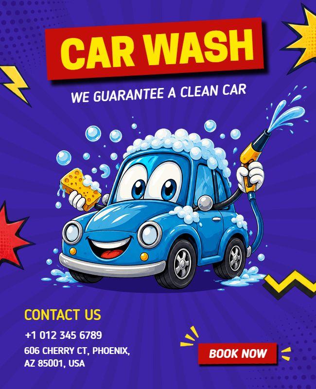 Cartoon Car Wash Service Poster Template