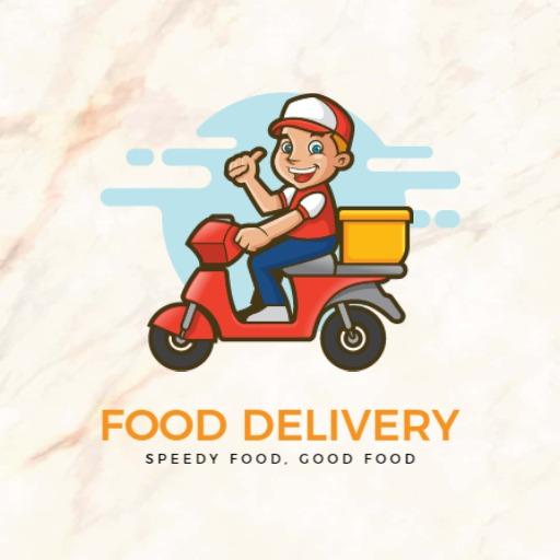 Cartoon Character Riding Scooter for Fast Food Delivery Logo Template