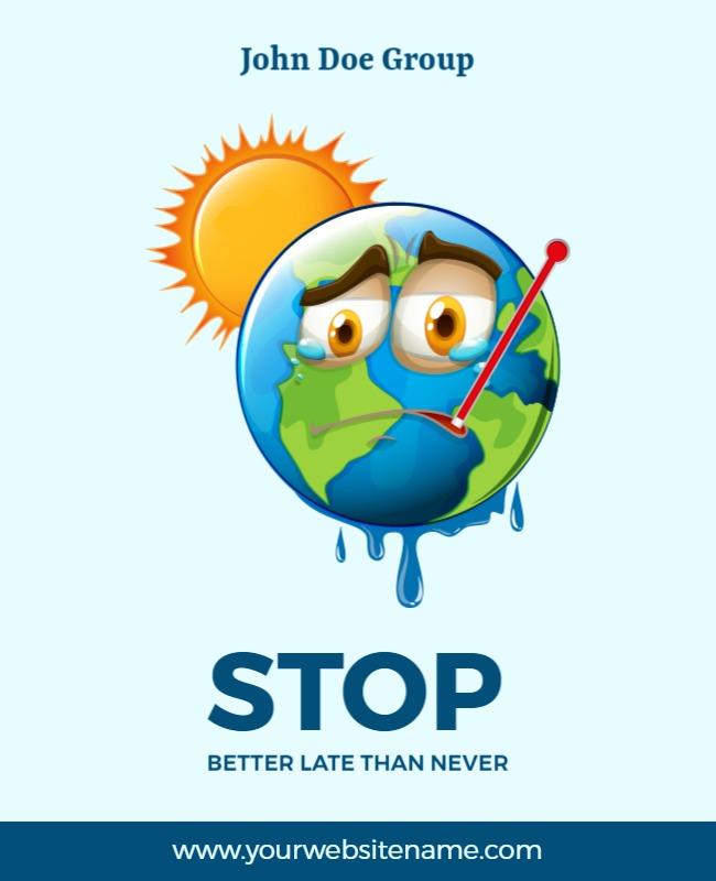 Cartoon Earth with Warning Sign Climate Awareness Poster Template