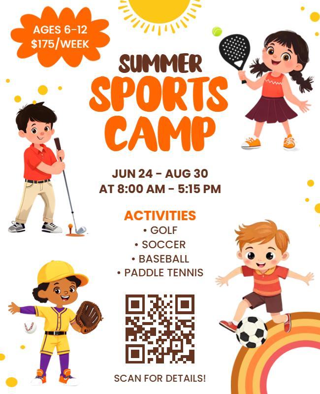 Cartoon Kids Summer Sports Camp Flyer Template