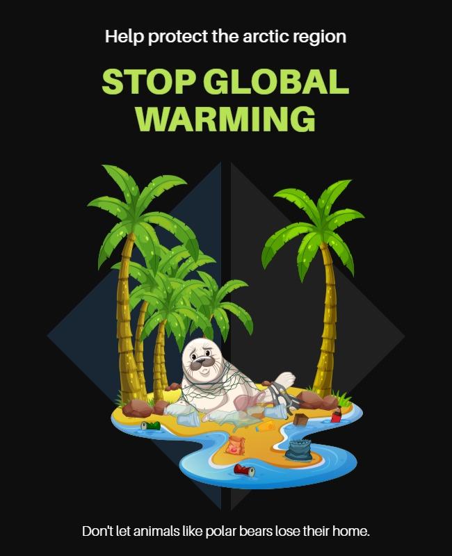 Cartoon Lively Arctic Conservation Call to Action Poster Template