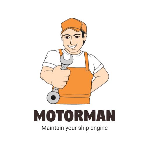 Cartoon Mechanic Holding Wrench for Ship Maintenance Logo Template