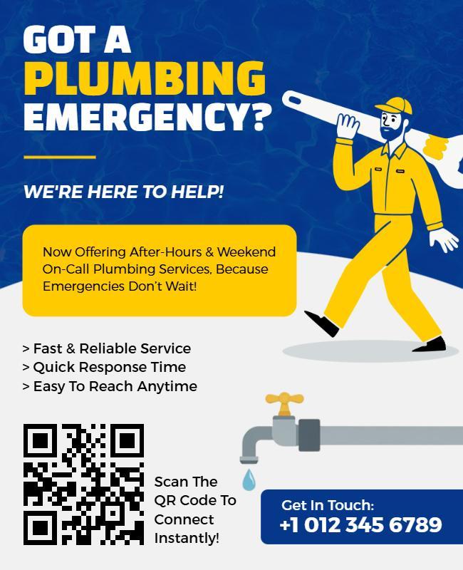 Cartoon Plumbing Emergency Service Promotion Flyer Template