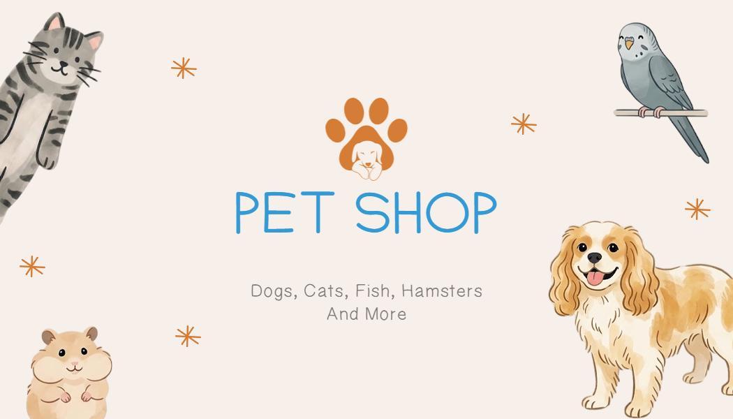 Cartoon Theme Pet Shop Animals Variety Business Card Template