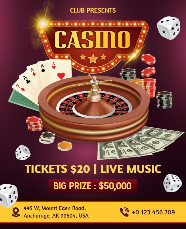 Vibrant Casino Night with Live Music and Big Prizes Flyer Template