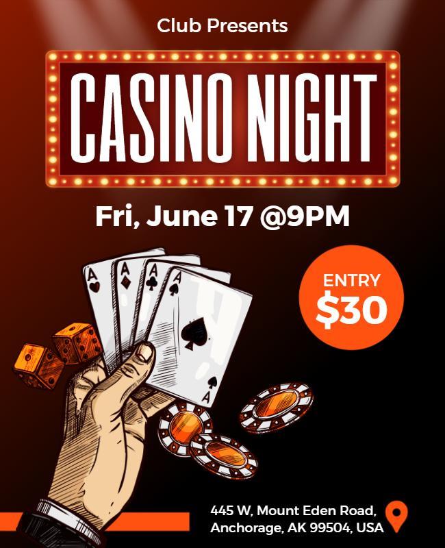 Casino Night Event Flyer with Cards and Dice Template