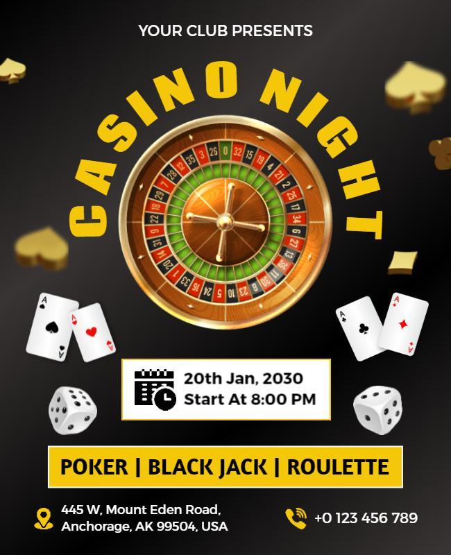 Casino Night Event Flyer with Roulette and Cards Template