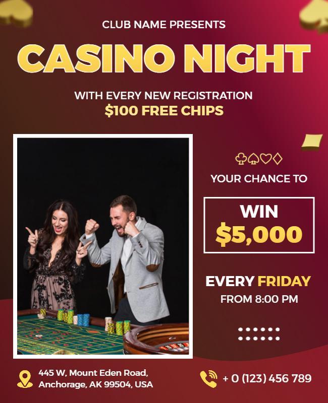 Vibrant Casino Night Excitement with Free Chips Flyer Template