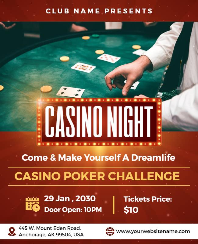 Casino Night Poker Challenge Flyer Template