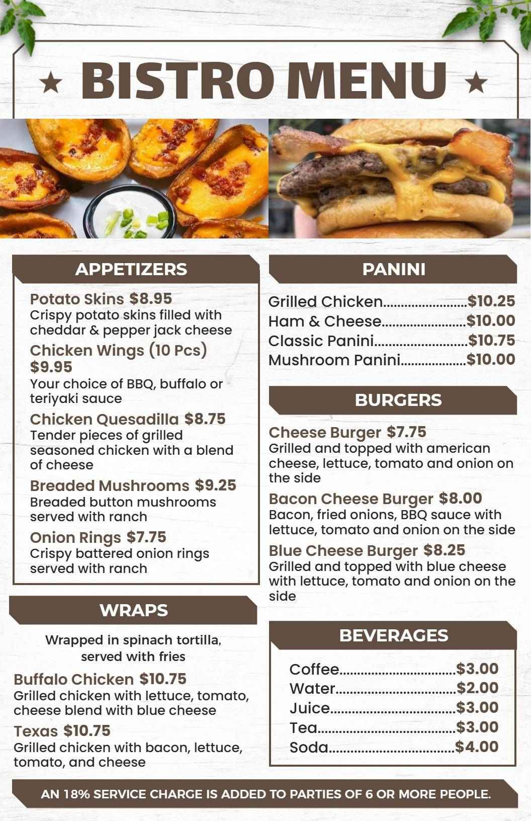 Casual Appetizer and Main Course Bistro Menu Template