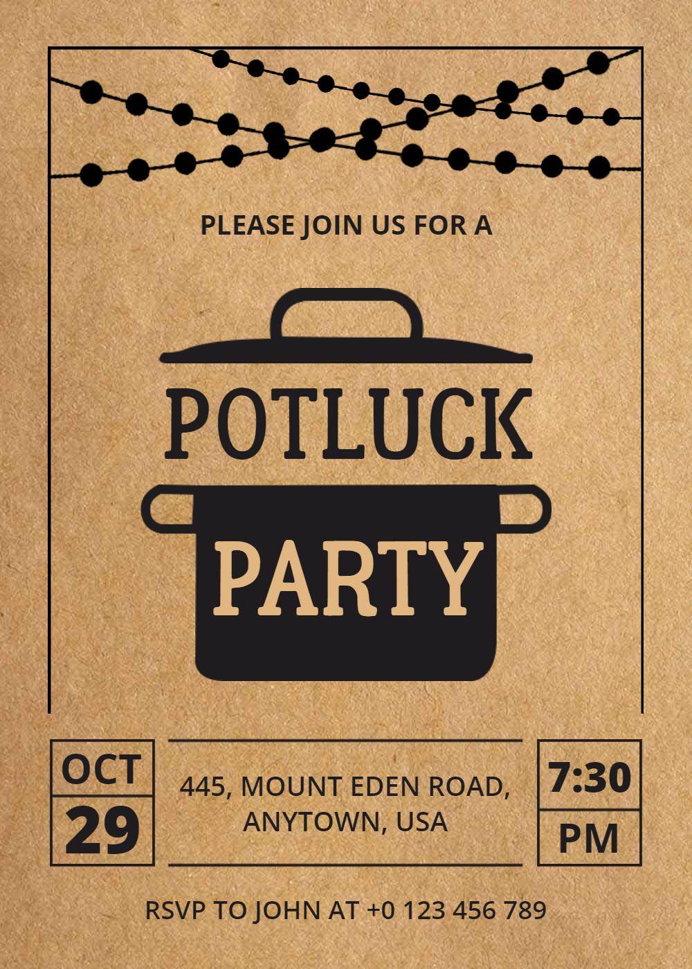 Casual Autumn Potluck Gathering Celebration Invitation Template