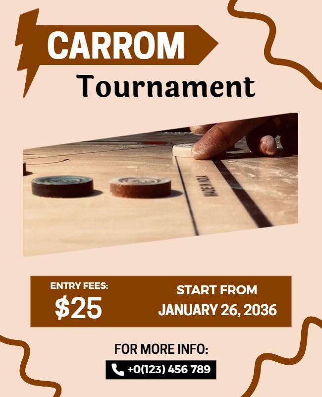 Casual Beige Carrom Tournament Event Poster Template