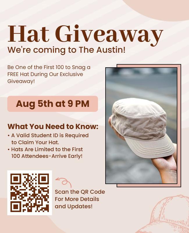 Casual Beige Hat Giveaway Event Announcement Flyer Template