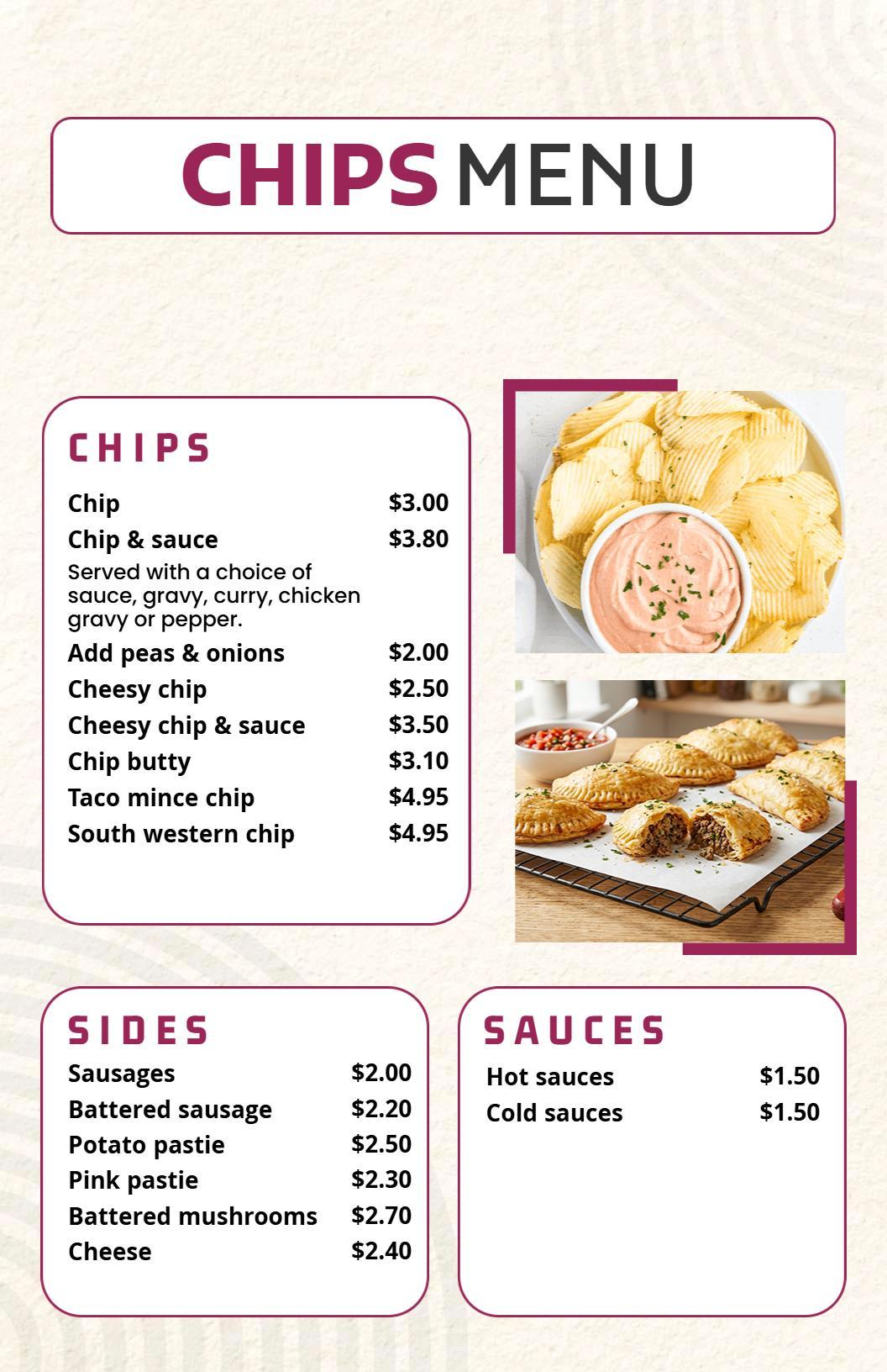 Casual Creamy Beige Snack Chips Menu Template