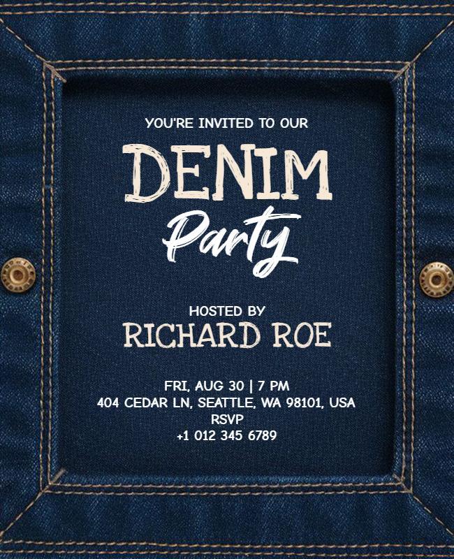 Casual Denim-Themed Invitation for Fun Party Poster Template