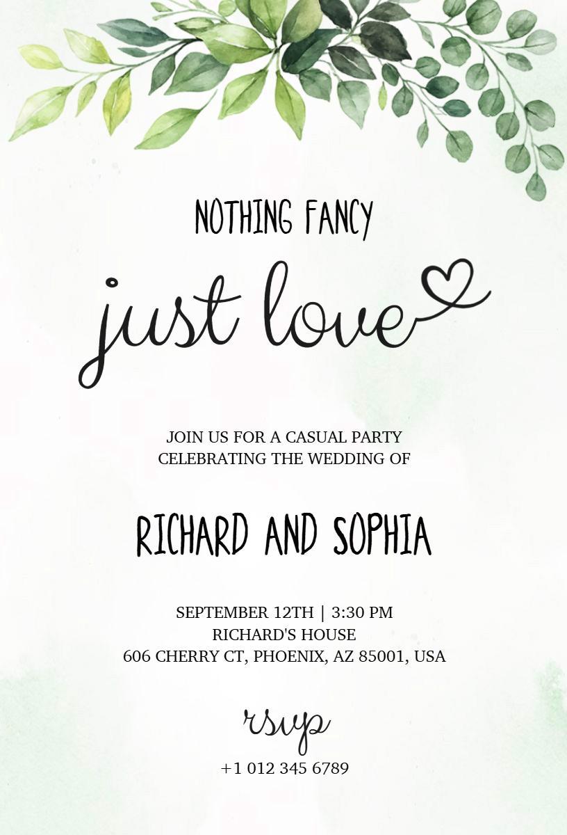 Casual Elegant Greenery Elopement Celebration Invitation Template