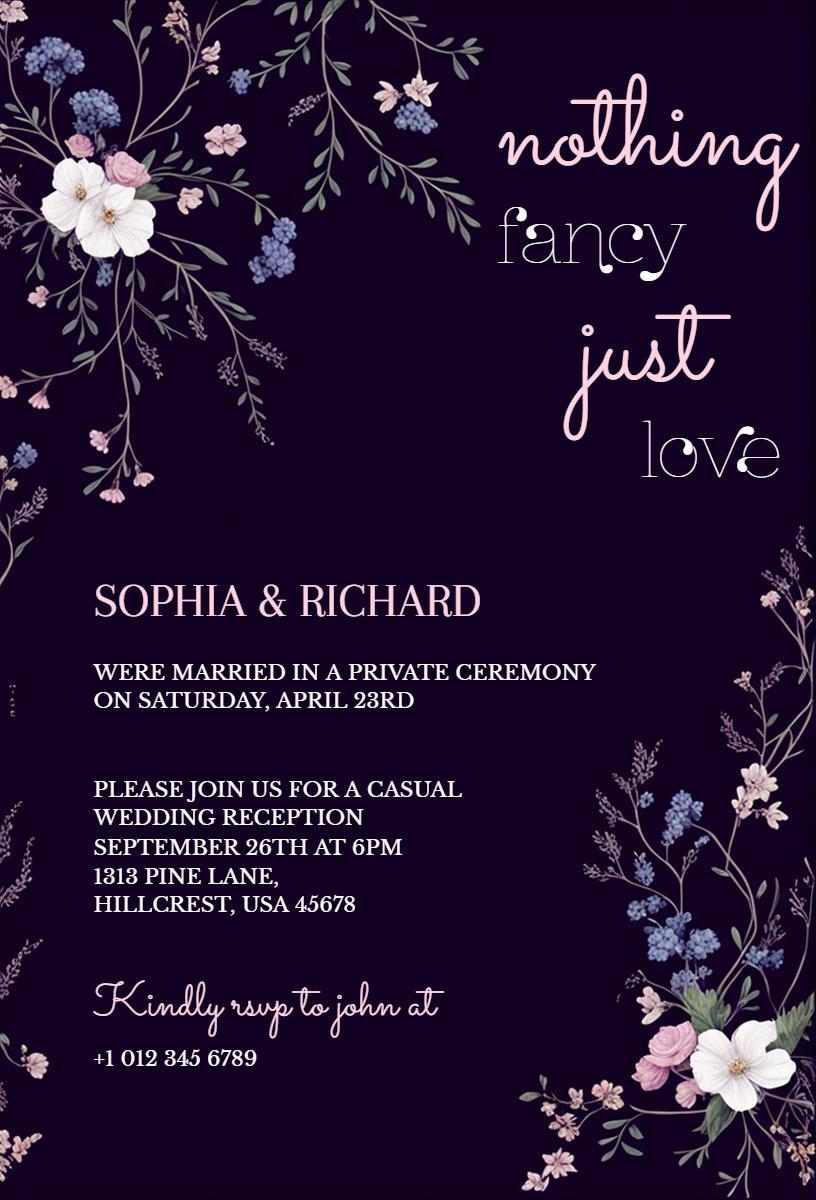 Casual Floral Elegance Wedding Reception Invitation Template