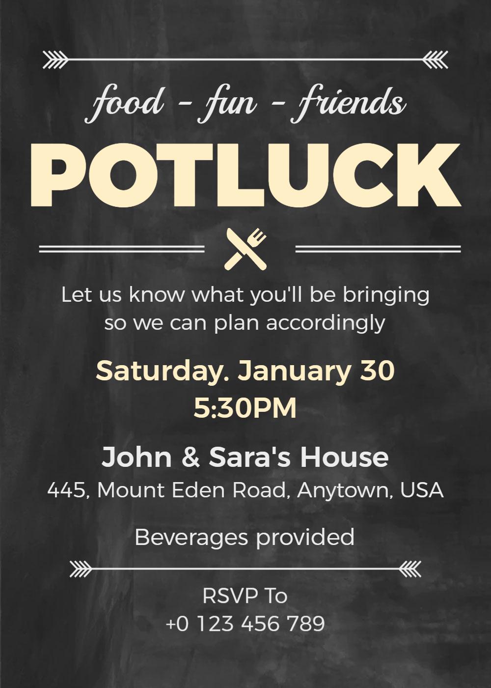 Casual Food Friends Gathering Potluck Invitation Template