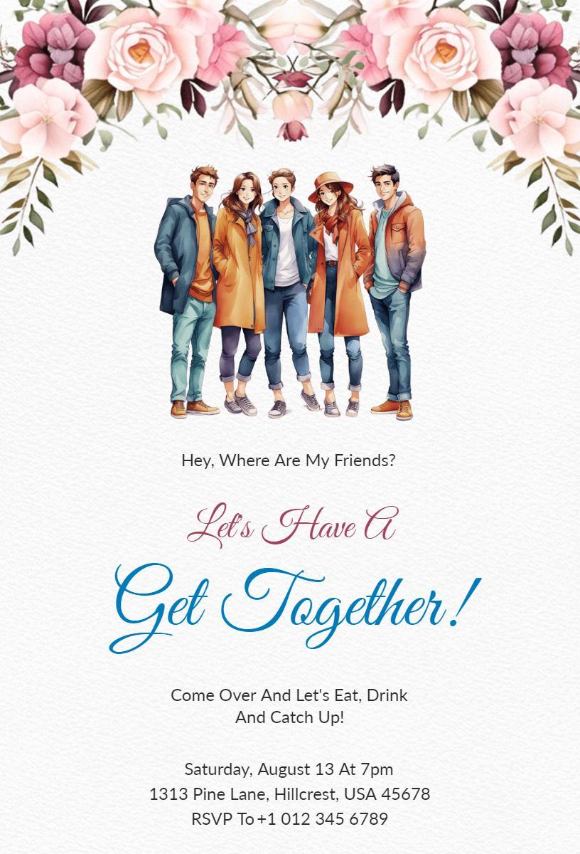 Casual Friends Gathering Social Get Together Invitation Template