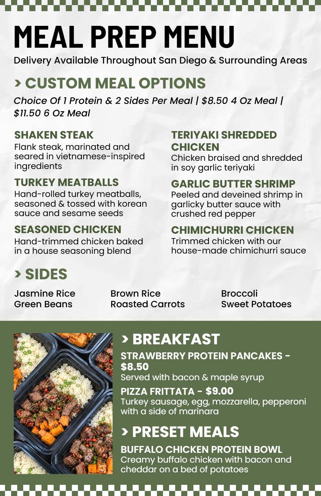 Casual Green Background Healthy Meal Prep Menu Template
