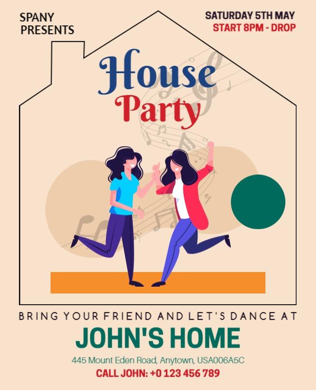 Casual House Party Dance Invitation Flyer Template