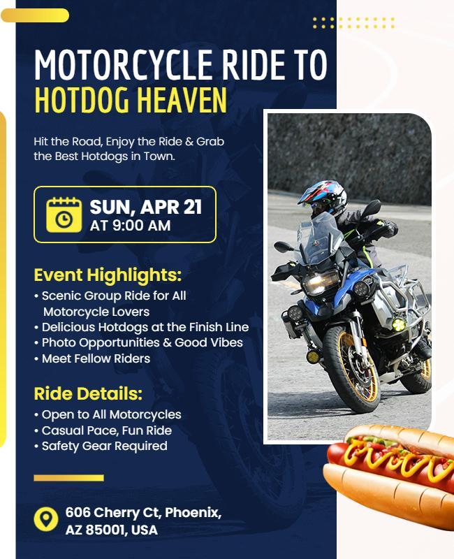 Casual Motorcycle Ride with Delicious Hotdogs Flyer Template