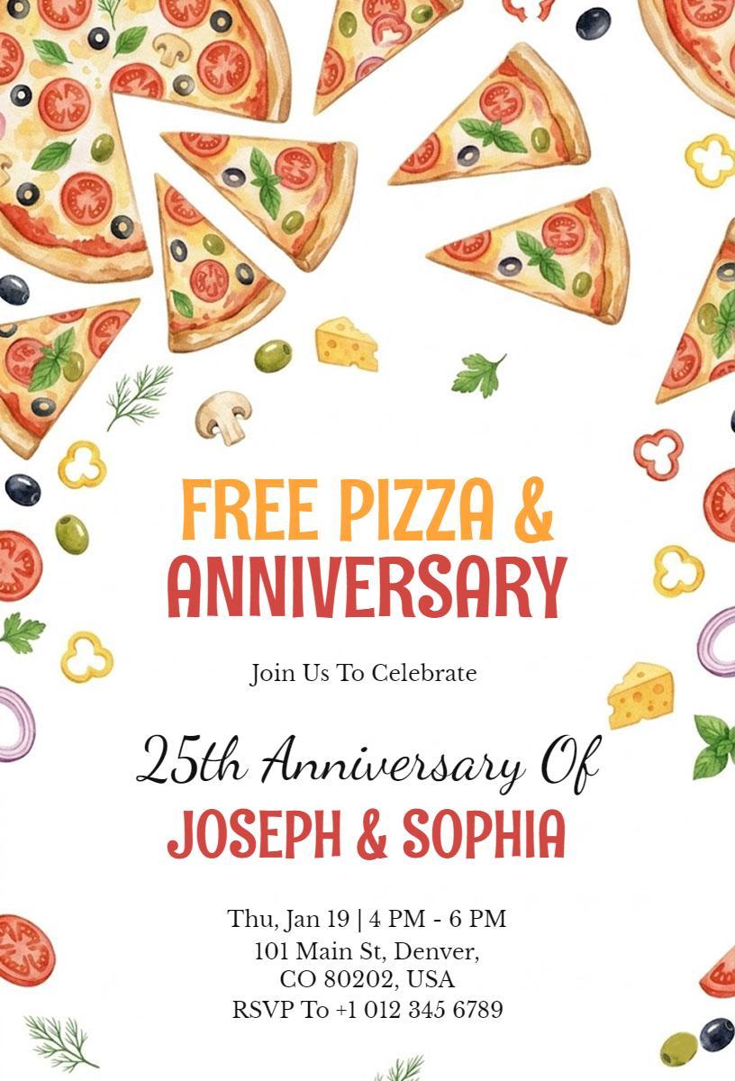 Casual Pizza Celebration 25th Anniversary Invitation Template