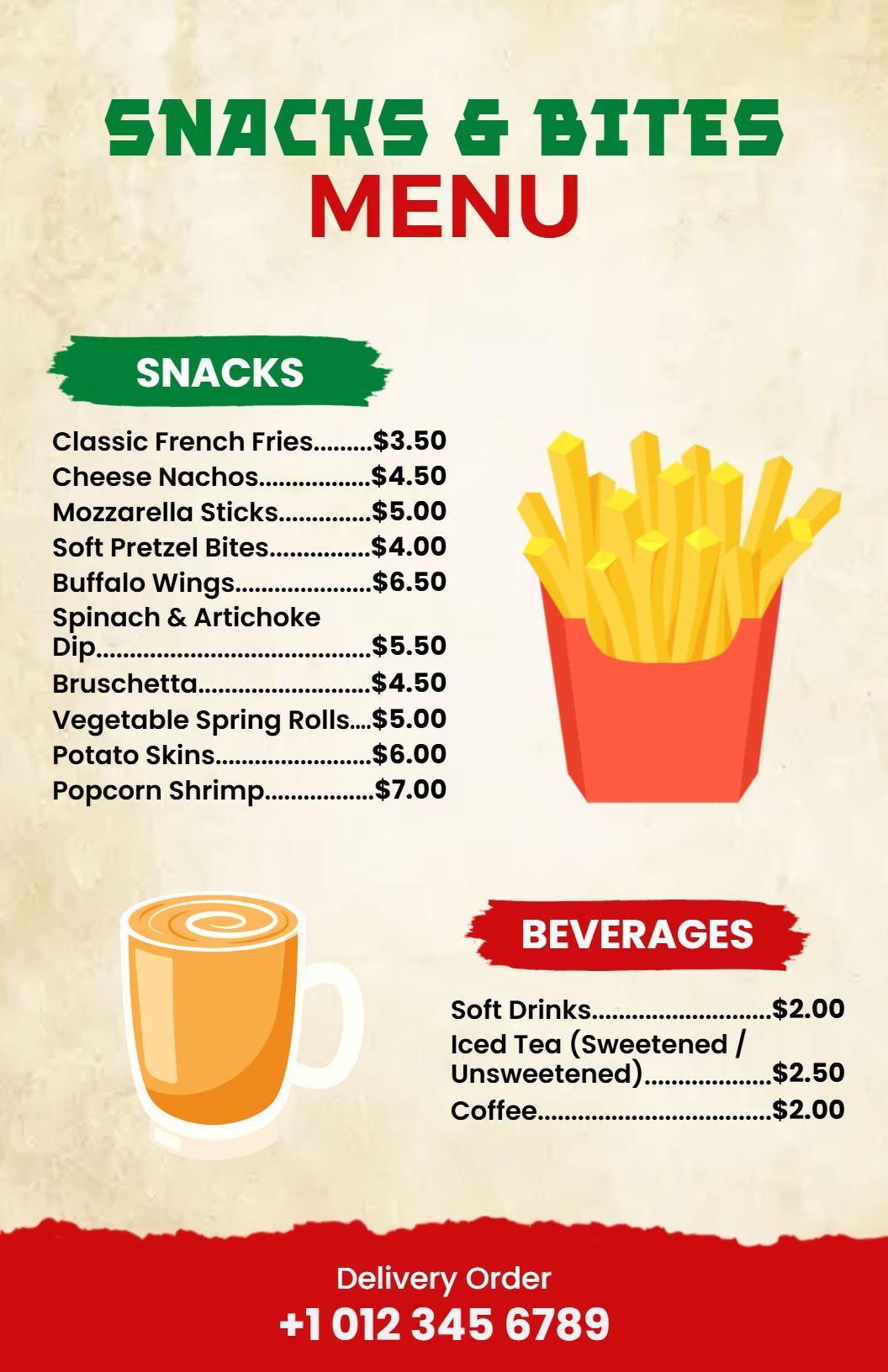 Casual Red and Green Snack Menu Template