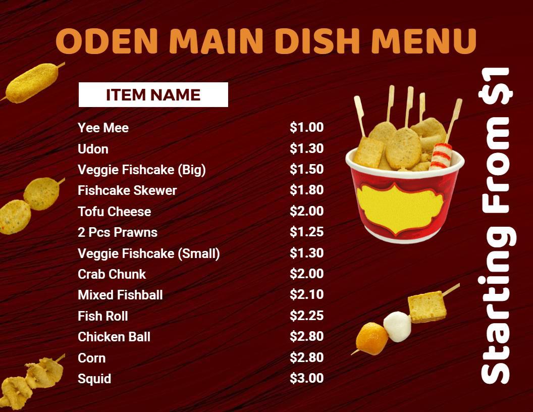 Casual Red Snack Selection Oden Menu Template