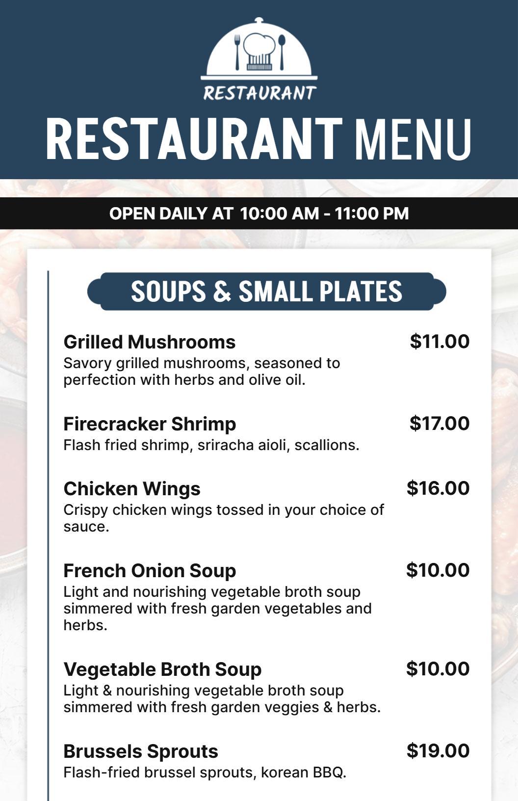 Casual Sandwich and Soups Selection Restaurant Menu Template