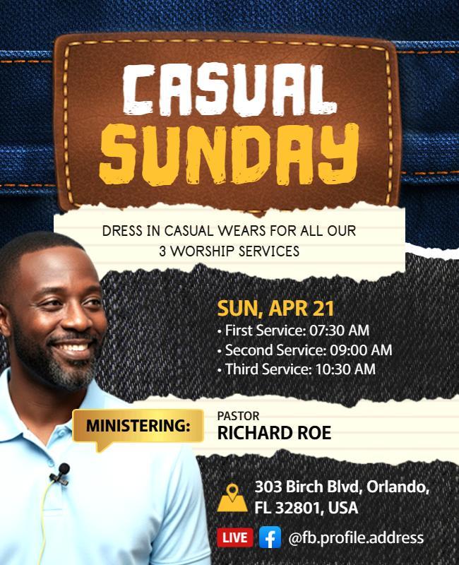 Casual Sunday Worship Service Flyer Template