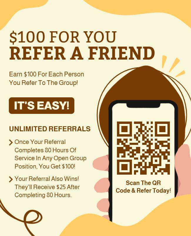 Casual Yellow and Brown Refer a Friend Flyer Template