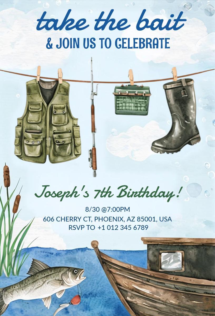 Catch the Fun Fishing Birthday Celebration Invitation Template
