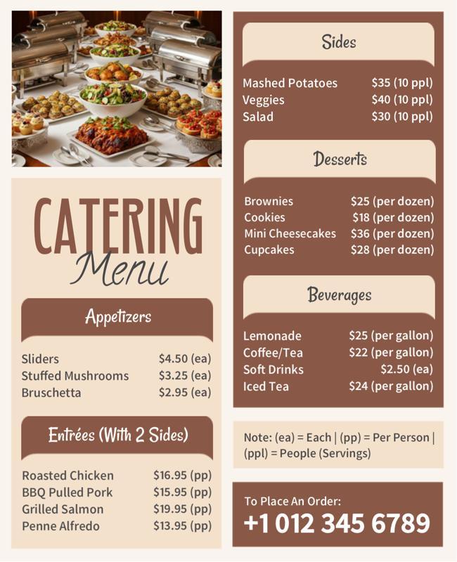 Catering Menu with Pricing and Contact Details Flyer Template
