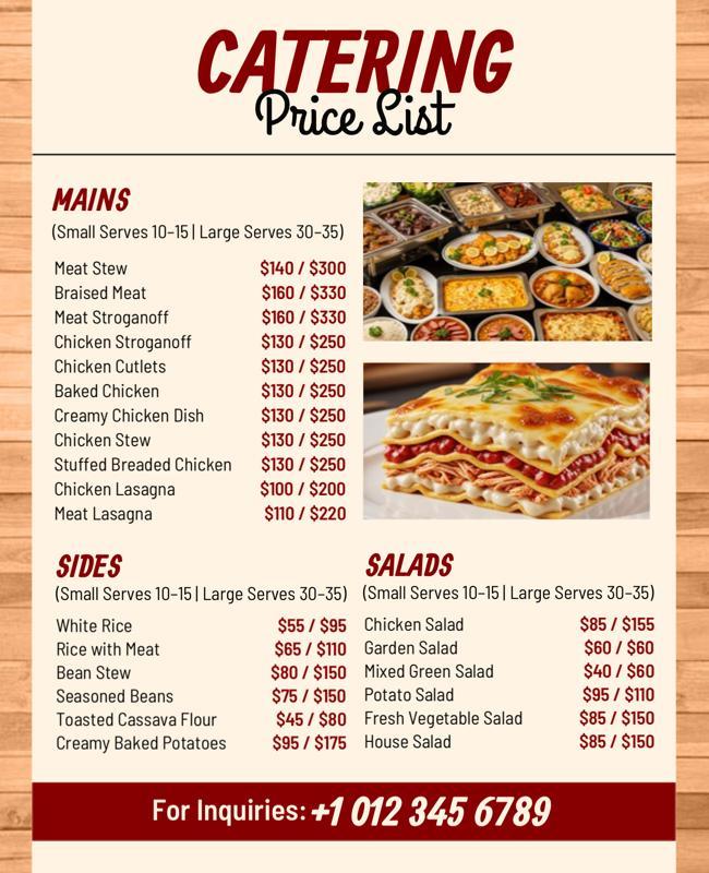 Catering Service Price List Flyer Template
