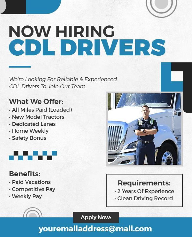 CDL Driver Employment Opportunity Flyer Template