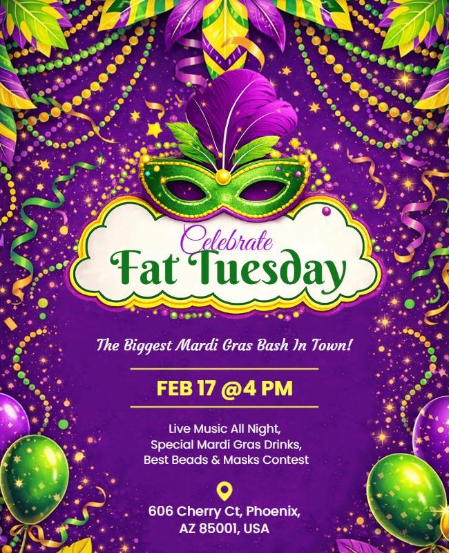 Celebrate Fat Tuesday Mardi Gras Event Poster Template