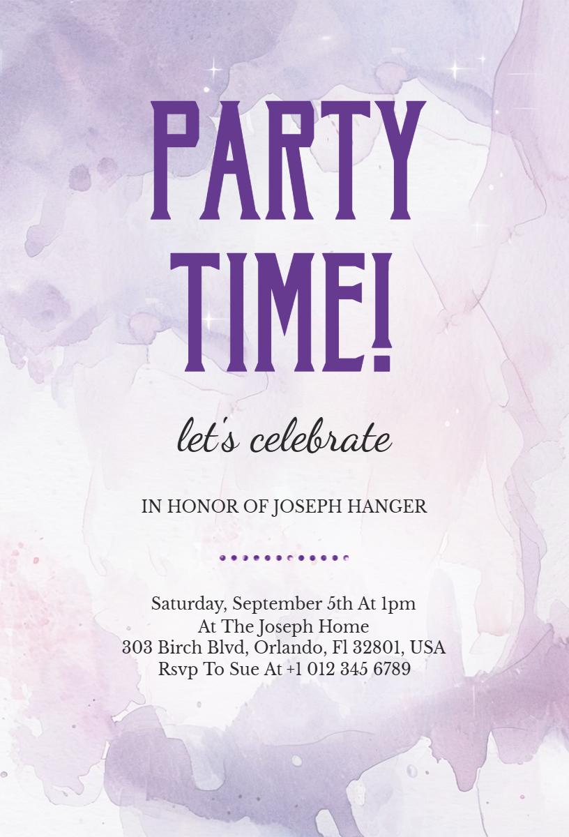 Celebrate Joseph's Fun Purple Party Invitation Template