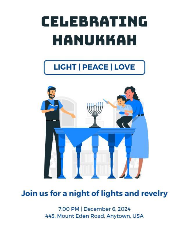 Celebrating Hanukkah Family Gathering Light Peace Love Poster Template