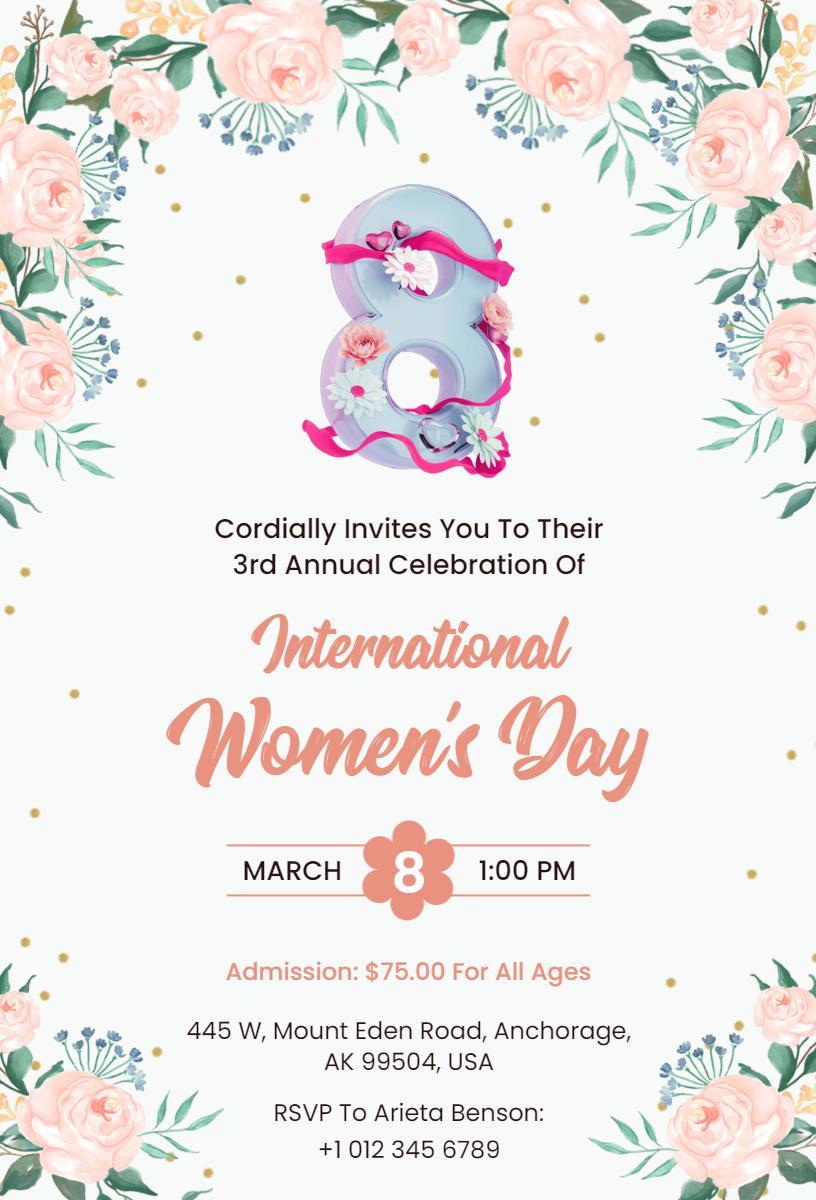 Celebration of International Women's Day Floral Invitation Template