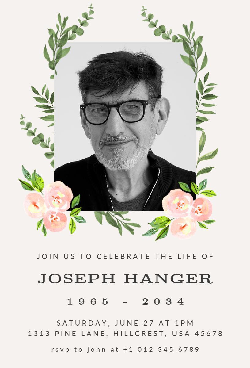 Celebration of Life Honoring Loved One Funeral Invitation Template