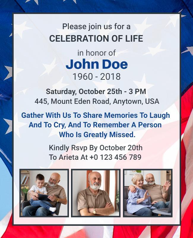 Patriotic Stars and Stripes Celebration of Life Flyer Template