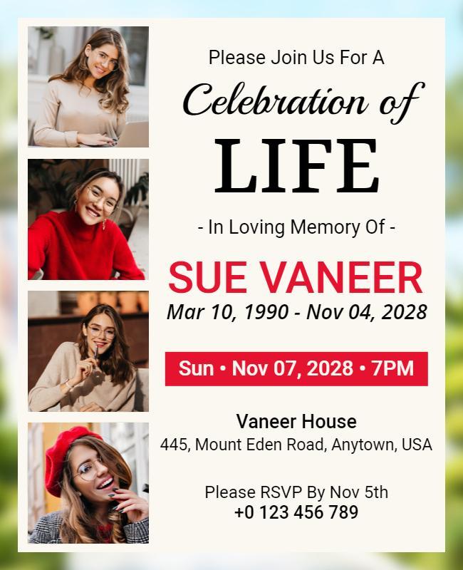 Elegant Floral Tribute Celebration of Life Flyer Template