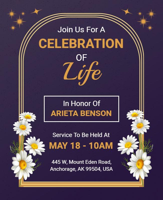 Elegant Purple Floral Celebration of Life Flyer Template